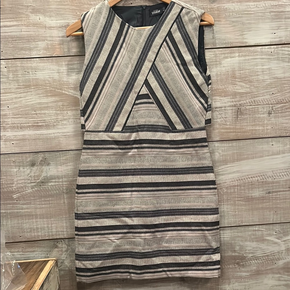 KATE SPADE SATURDAY Geometric Beige Navy stylish red cut lined dress size 0
